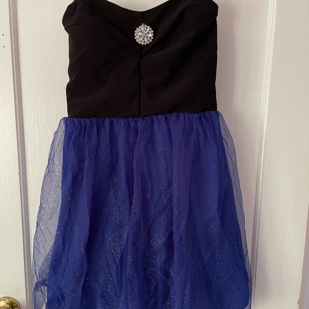 Strapless black and blue dress